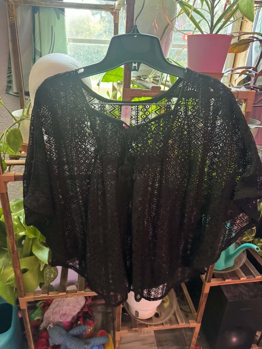 No Boundaries Black Lace Open-Knit Poncho